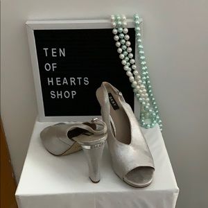 Silver Peeptoe sling backs DKNY